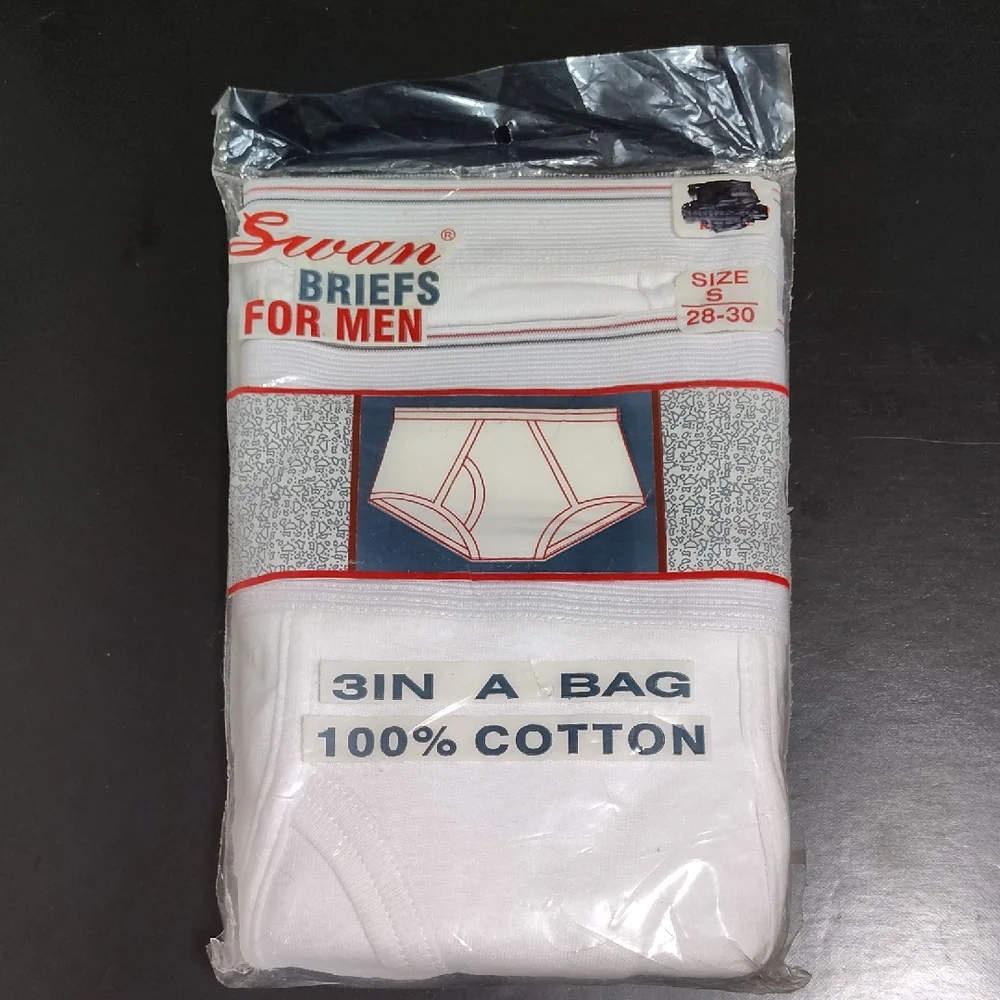 VINTAGE Swan Men's White Briefs - 3 Pack Sz 28-30 100% Cotton - Picture 1 of 7